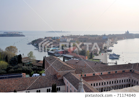 Overlooking Giudecca Island in the southwest from the bell tower of the Church of San Giorgio Maggiore in Venice 71174840