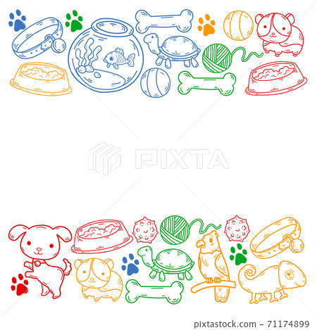 Veterinary clinic, zoo, pet shop. Cats, dogs, fish, parrot. Toys for animals, animal care. 71174899