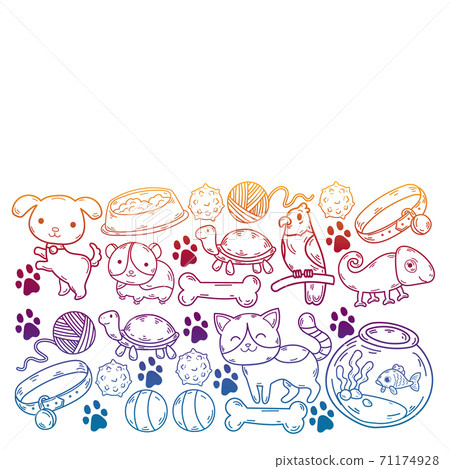 Veterinary clinic, zoo, pet shop. Cats, dogs, fish, parrot. Toys for animals, animal care. Veterinary clinic, zoo, pet shop. Cats, dogs, fish, parrot. Toys for animals, animal care. 71174928