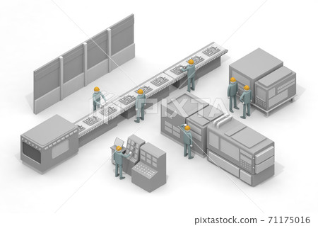 戴好頭盔。安全工作。一個人在一家工廠工作。 71175016
