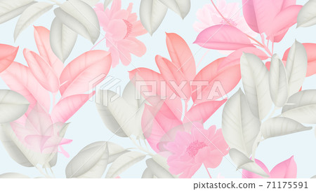 Floral seamless pattern, pink and white Ficus Elastica or rubber plant and pink paenia lactiflora flowers Floral seamless pattern, pink and white Ficus Elastica or rubber plant and pink paenia lactiflora flowers 71175591