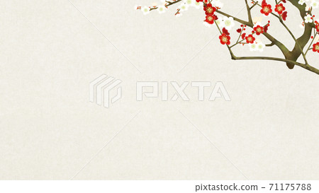 紅白李子和日本紙的簡單背景-有多種變體 紅白李子和日本紙的簡單背景-有多種變體 71175788