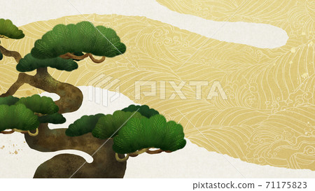 Japanese-style background with pine and waves-there are multiple variations 71175823