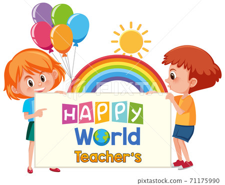 Happy World Teacher's Day logo with two cute Happy World Teacher's Day logo with two cute 71175990