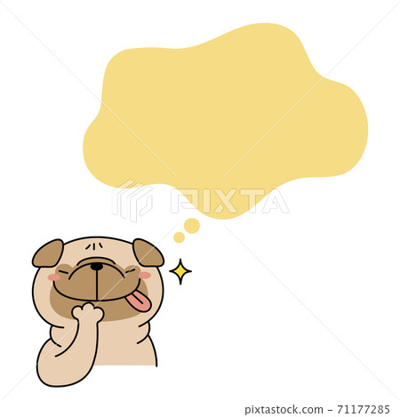 Pug dog rejoices in imagining a feast Pug dog rejoices in imagining a feast 71177285