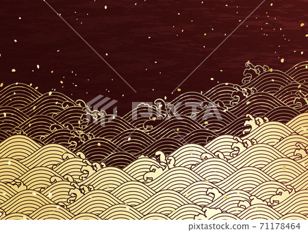 棕色和金色的日本傳統圖案的背景插圖 71178464