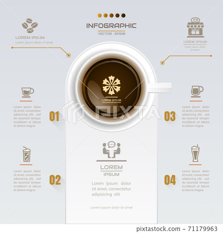 Infographics Coffee design template with icons, process diagram, vector eps10 illustration Infographics Coffee design template with icons, process diagram, vector eps10 illustration 71179963