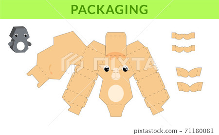 Party favor die cut camel box for birthdays, baby showers for sweets, candies, small presents, bakery. Retail box blueprint template design. Print, cutout, fold, glue. Vector stock illustration. 71180081