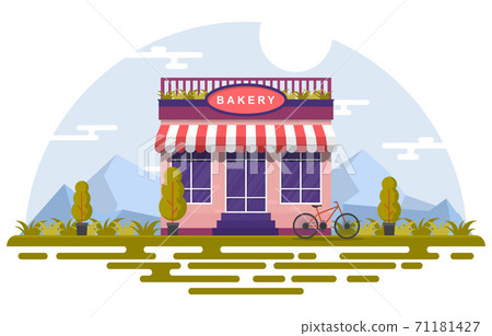 Showcase Bakery Shop Food Store Front Facade Cartoon Illustration 71181427