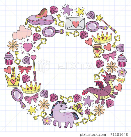 Princess and fantasy icon and and design element for invitation and greeting card. 71181648