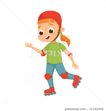 Cute Girl Roller Skating as Physical Culture Vector Illustration 71182456