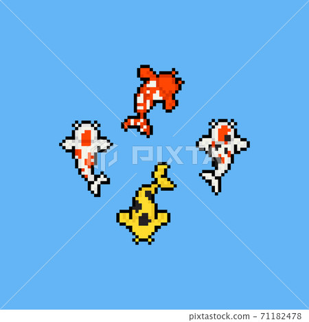 Pixel art cartoon carp icon design set.	 71182478