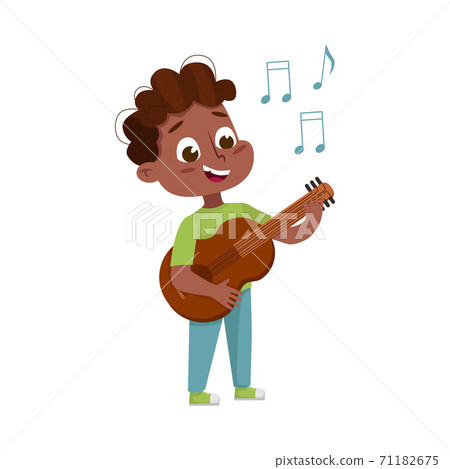 Funny Boy Standing and Playing Guitar Vector Illustration Funny Boy Standing and Playing Guitar Vector Illustration 71182675