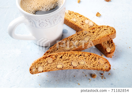 Italian breakfast. A close-up of cantucci, almond cookies Italian breakfast. A close-up of cantucci, almond cookies 71182854