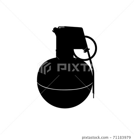 Black silhouette of hand grenade. Army explosive. Weapon icon. Military object Black silhouette of hand grenade. Army explosive. Weapon icon. Military object 71183979