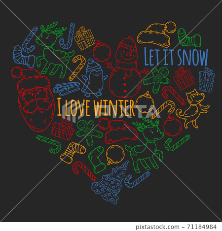 Christmas winter vector background with children. Kids vacation and sport. 71184984