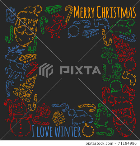 Christmas winter vector background with children. Kids vacation and sport. 71184986