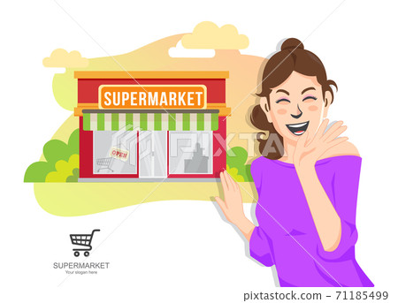 Sale, consumerism and people concept, shopping with supermarket groceries design Sale, consumerism and people concept, shopping with supermarket groceries design 71185499