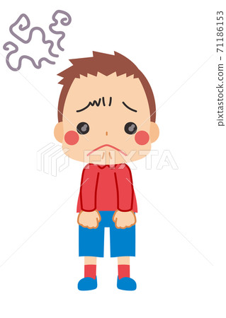 A cute boy who holds back tears and puts up... - Stock Illustration ...