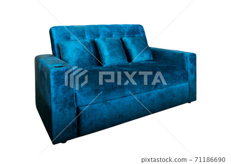 Blue soft sofa. Modern design sofa isolated on white background, clipping path 71186690