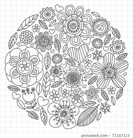 Flowers vector pattern. Background for wedding design, coloring page, book. Flowers vector pattern. Background for wedding design, coloring page, book. 71187113