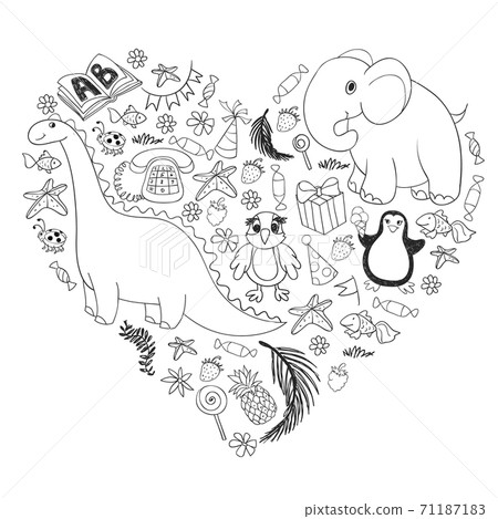 Vector kindergarten pattern with animals and toys. Illustration for little boys and girls. Vector kindergarten pattern with animals and toys. Illustration for little boys and girls. 71187183