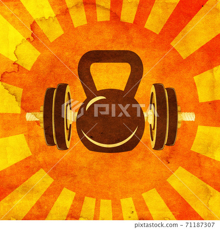 Dumbbells and kettlebell grunge retro design - Stock Illustration ...