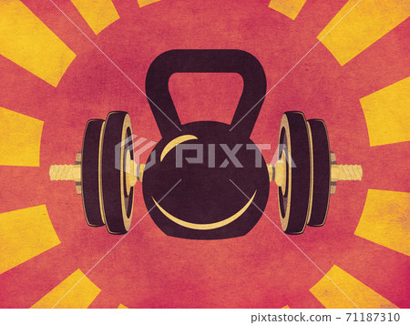 Dumbbells and kettlebell grunge retro design - Stock Illustration ...