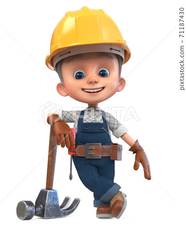 3D illustration funny boy in construction helmet and overalls 3D illustration funny boy in construction helmet and overalls 71187430
