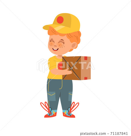 Funny Boy in Carrier Uniform Engaged in Courier Occupation Vector Illustration Funny Boy in Carrier Uniform Engaged in Courier Occupation Vector Illustration 71187841