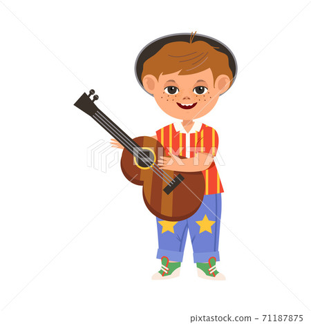 Cheerful Boy with Guitar Depicting Musician Profession Vector Illustration 71187875