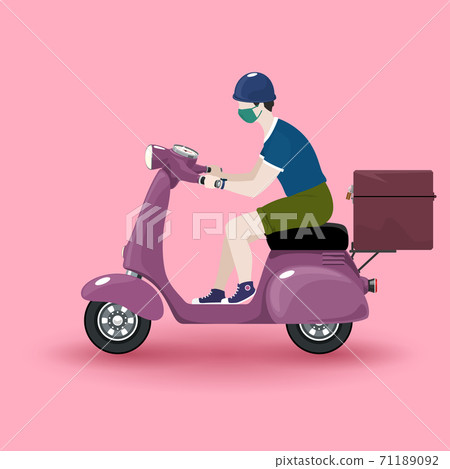 Delivery man rides a scooter 71189092