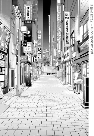 Cartoon Style Pen Drawing Illustration Downtown Stock Illustration