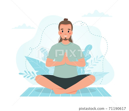 Man practicing yoga. Vector illustration in flat style 71190617