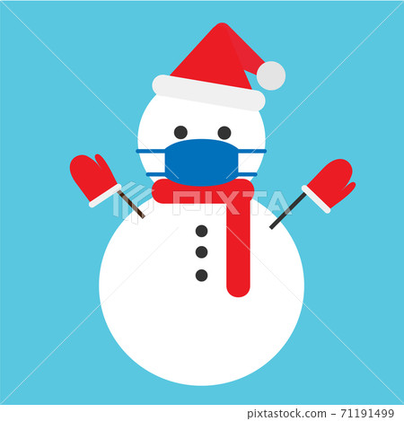 一個雪人在聖誕老人的角色扮演,戴著面具,以防止帶面具的光環雪人的插圖 一個雪人在聖誕老人的角色扮演,戴著面具,以防止帶面具的光環雪人的插圖 71191499