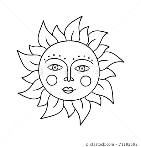 Cute sun with face in slavic folk style. Hand drawn vector illustration Cute sun with face in slavic folk style. Hand drawn vector illustration 71192592