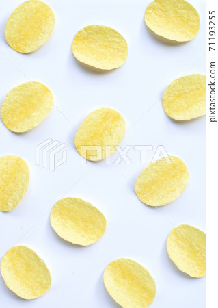 Potato chips on white background. Top view 71193255
