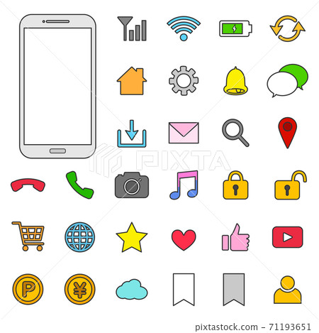 Smartphone and icon set (colorful, with outline) 71193651