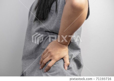 Woman with pain in the waist. Woman with pain in the waist. 71193716