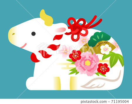 Illustration of a sitting white cow clay bell 71195004