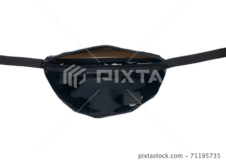 Lacquered black belt bag isolated on white background. Close-up. 71195735