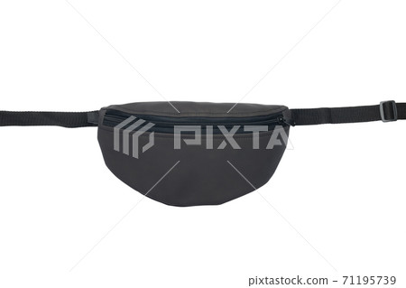 Black belt bag isolated on white background. Close-up. Black belt bag isolated on white background. Close-up. 71195739