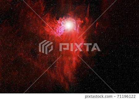 Red galaxy with stars and nebulae. Elements of this image furnished by NASA were. 71196122