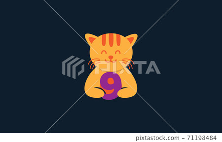 animal pet cat kitty kitten cute with number 9 vector 71198484