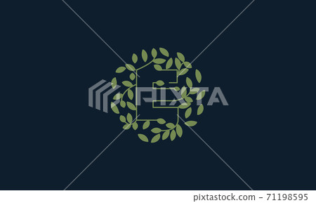 Letter E with leaf green garden nature ornament... - Stock Illustration ...
