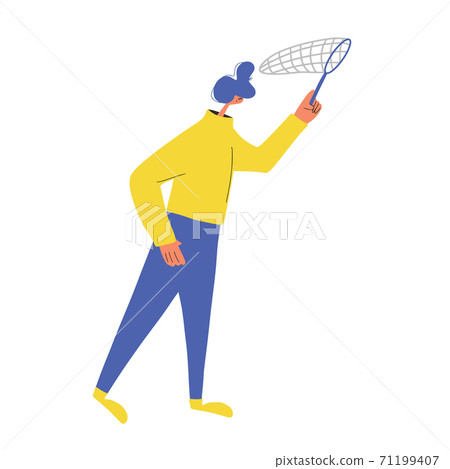 Character with butterfly net isolated on white background. Character with butterfly net isolated on white background. 71199407