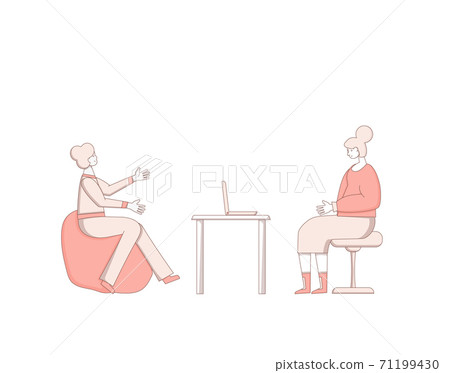 Online stress therapy scene. Color vector flat. Online stress therapy scene. Color vector flat. 71199430