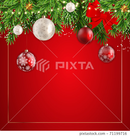 Christmas Background with fir and balls on transparent background. Vector Illustration 71199716