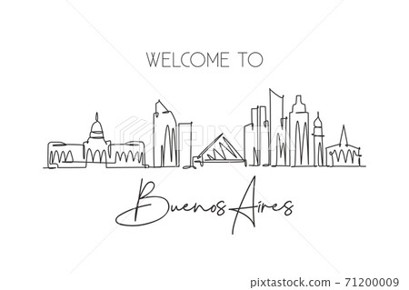 One single line drawing of Cordoba city skyline, Argentina. World historical town landscape. Best place holiday destination wall decor poster. Trendy continuous line draw design vector illustration One single line drawing of Cordoba city skyline, Argentina. World historical town landscape. Best place holiday destination wall decor poster. Trendy continuous line draw design vector illustration 71200009