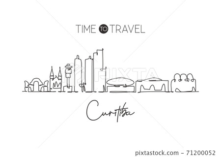 One continuous line drawing Curitiba city skyline, Brazil. Beautiful landmark postcard. World landscape tourism and travel vacation. Editable stylish stroke single line draw design vector illustration 71200052